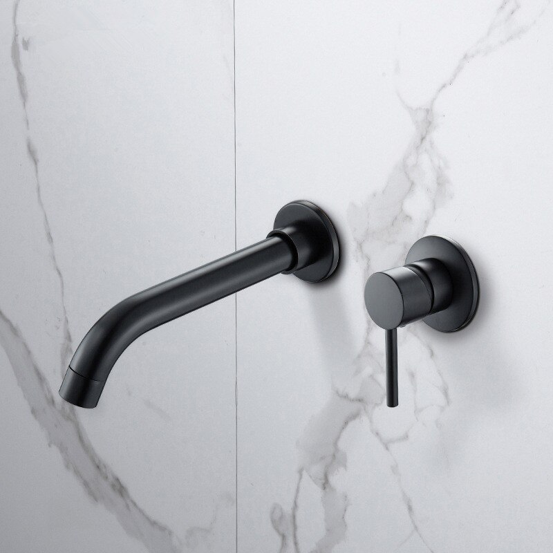Sugan Life robinet de lavabo en or brossé | Robinet mural encastré à Rotation de 360 degrés poignée simple, robinet mitigeur de bain d'eau chaude et froide: black
