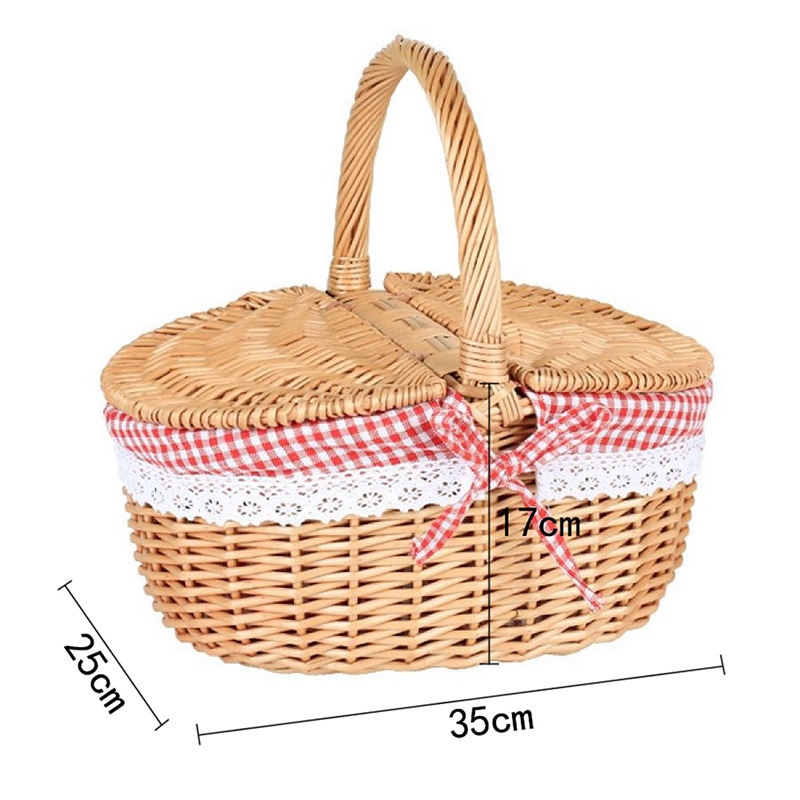 Country Style Wicker Picnic Basket Hamper with Lid and Handle &amp; Liners for Picnics, Parties, Wedding and BBQs