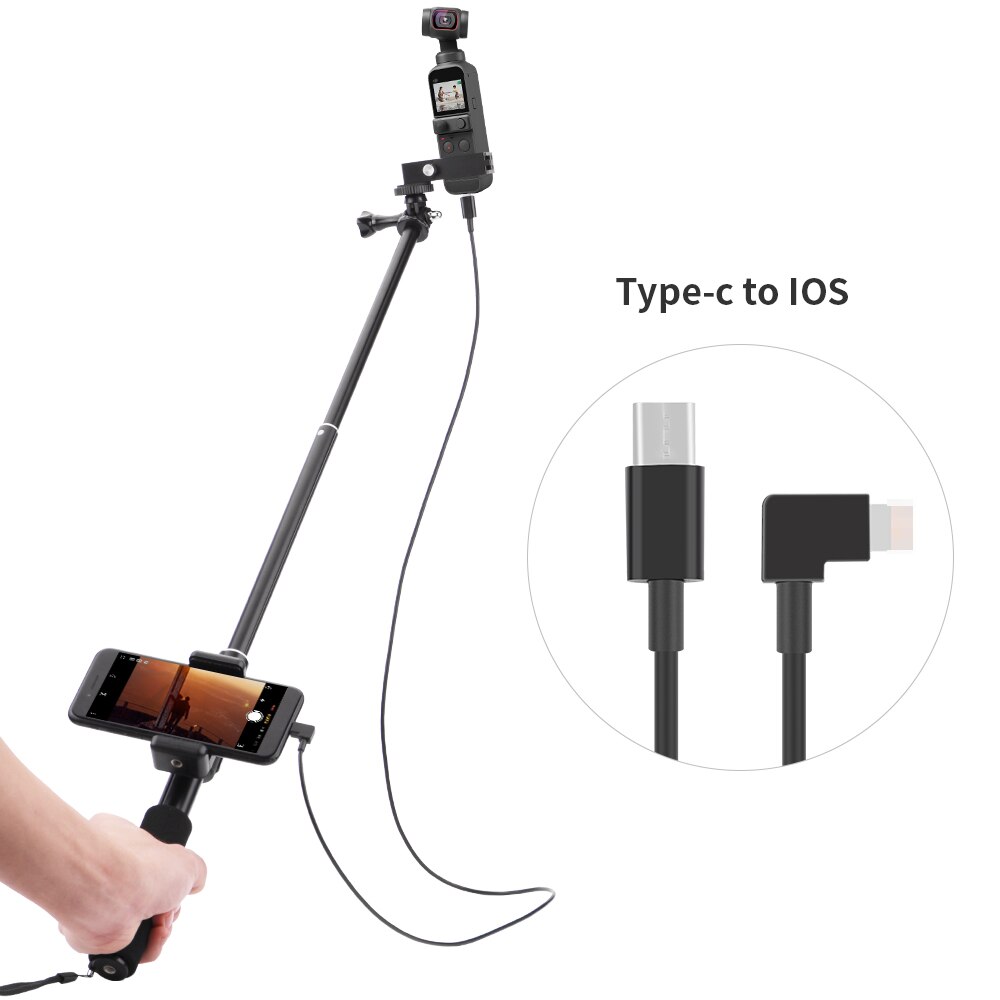 Selfie Stick for DJI POCKET 2 Handheld Gimbal Stabilizer Cable for Type-c IOS Android Phone Clip Module Extension Pole Accessory
