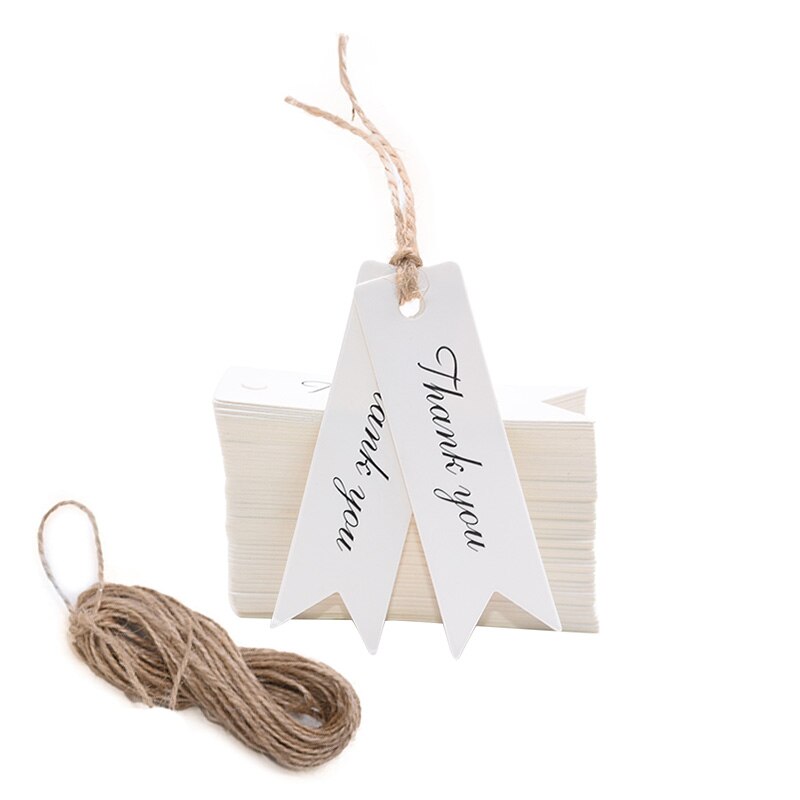 100 Uds. Etiquetas para colgar de papel Kraft blanco con etiqueta de cuerda etiquetas de productos para boda Favor galletas bolsa de dulces suministros de embalaje: B03