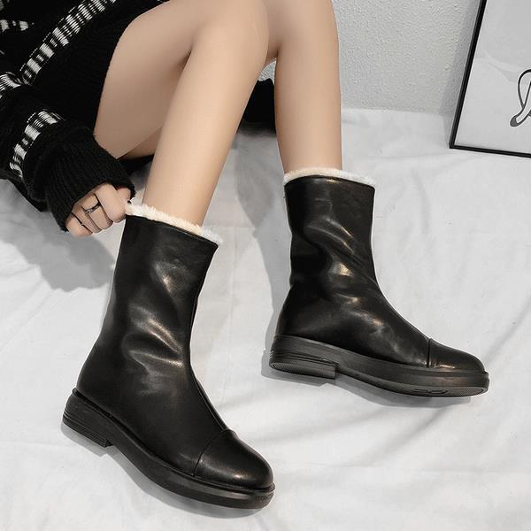 Rock Shoes-Botas de tacón medio con cremallera para mujer, calzado de invierno, botas de felpa con punta redonda de de lujo,: 39