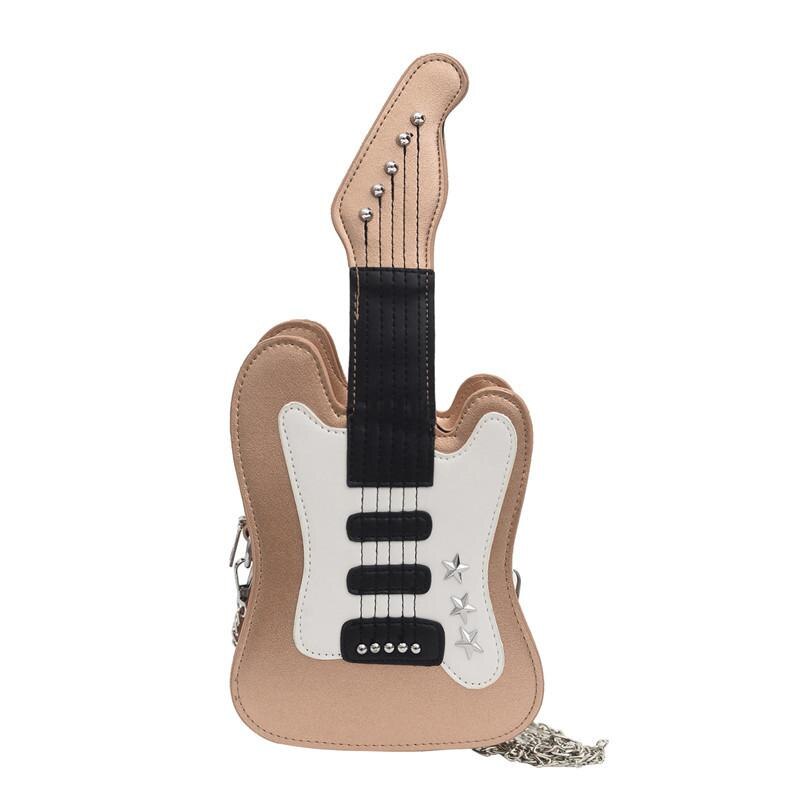 Women's Shoulder Bag Mini Guitar Shape Crossbody Bag Women Cute Messenger Bag Personality Pu Bag: Khaki