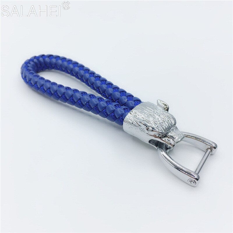 Animal Eagle Head Keychain Horsebuckle Leopard Head Metal Key Chain Luxury Car Keyring Hand Woven Jewelry: A-blue