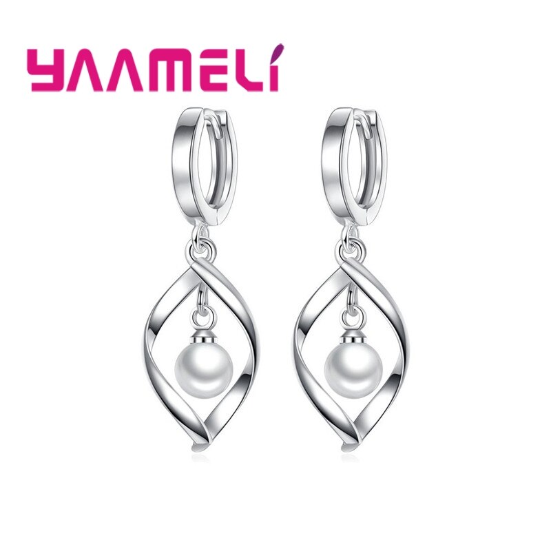 Trendy Wedding Simulated Pearl Jewelry Sets 925 Sterling Silver Pearls Pendant Necklace Earrings