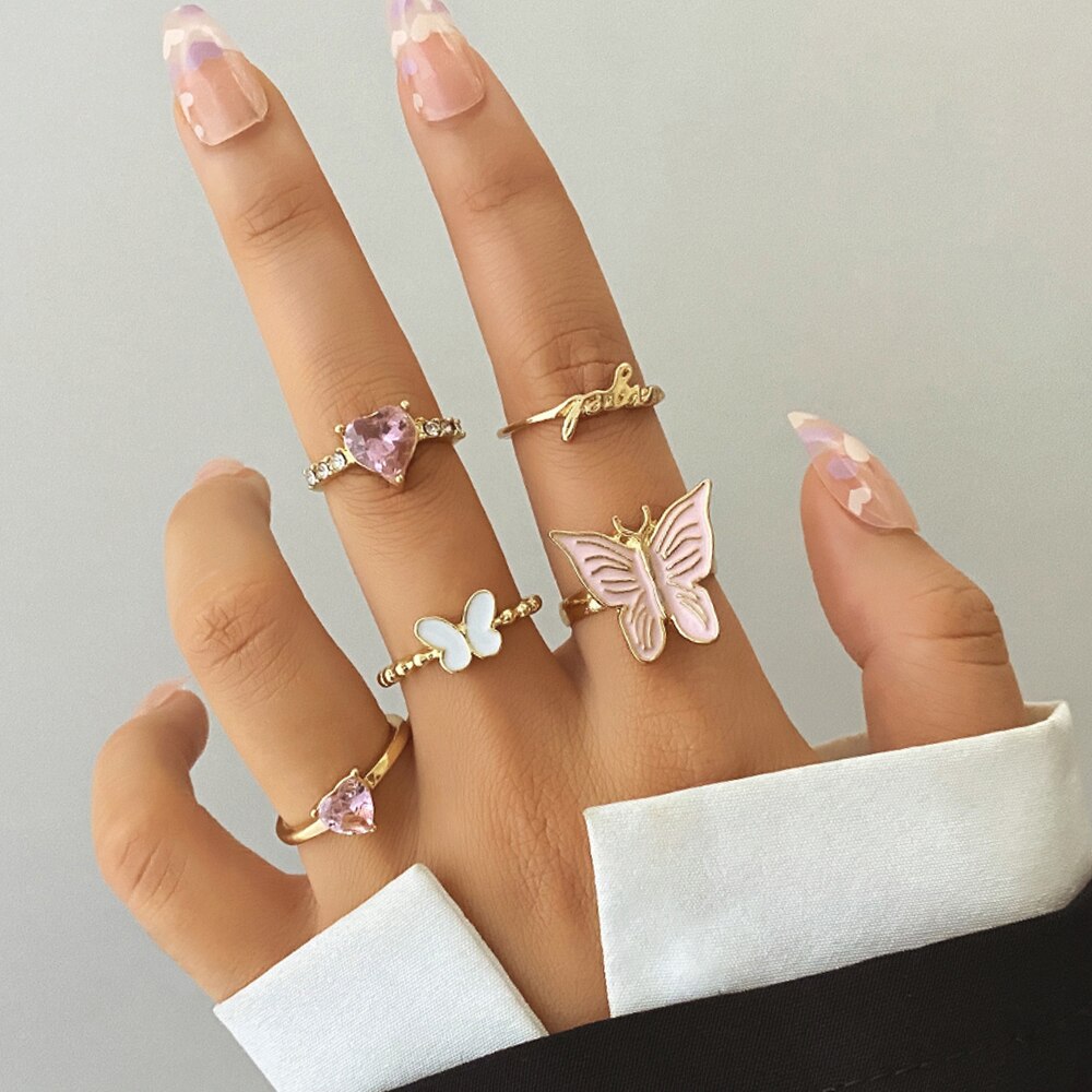 Ifmia Vintage Gouden Vlinder Kristal Ringen 2022 Bohemian Angel Heart Ring Voor Vrouwen Midi Vinger Ring Set Mode-sieraden