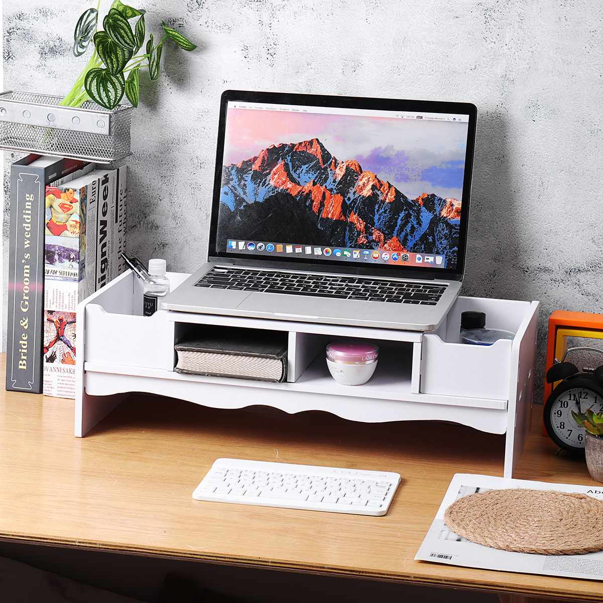 Computer Monitor Riser Stand Desktop Holder Laptop Display Screen Shelf Drawer Storage Rack Organizer Monitors Accessories