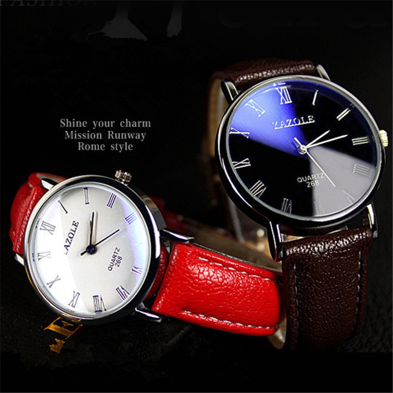 Yazole Quartz Watch Men Casual Business Leather Strap Classic Blue Glass Mens Watches Relogio Masculino