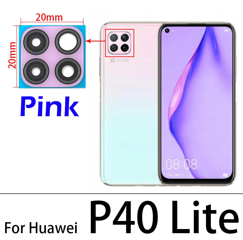 Per Huawei Honor 9X V20 20i 20 20S 30S 30 P30 Pro P40 Lite Posteriore Posteriore Dell'obiettivo di Macchina Fotografica copertura in vetro di Ricambio con Adesivo: P40 Lite Pink