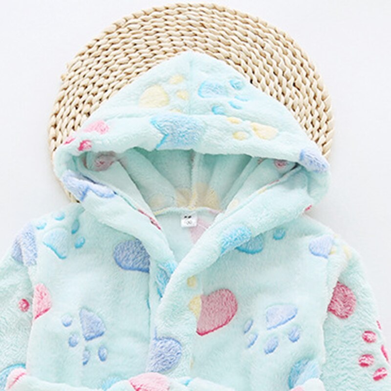 Toddler Kid Boys Girls Flannel Hooded Bathrobes Kids Rainbow Bath Robe Nightgown Pajamas Sleepwear Children Home Clothes