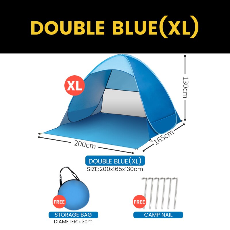 Tiendas de campaña para acampar en la playa, tiendas de campaña Aotomatic Pop Up plegable para niños, tiendas para acampar del sol para 1-2 personas: Double Blue-XL