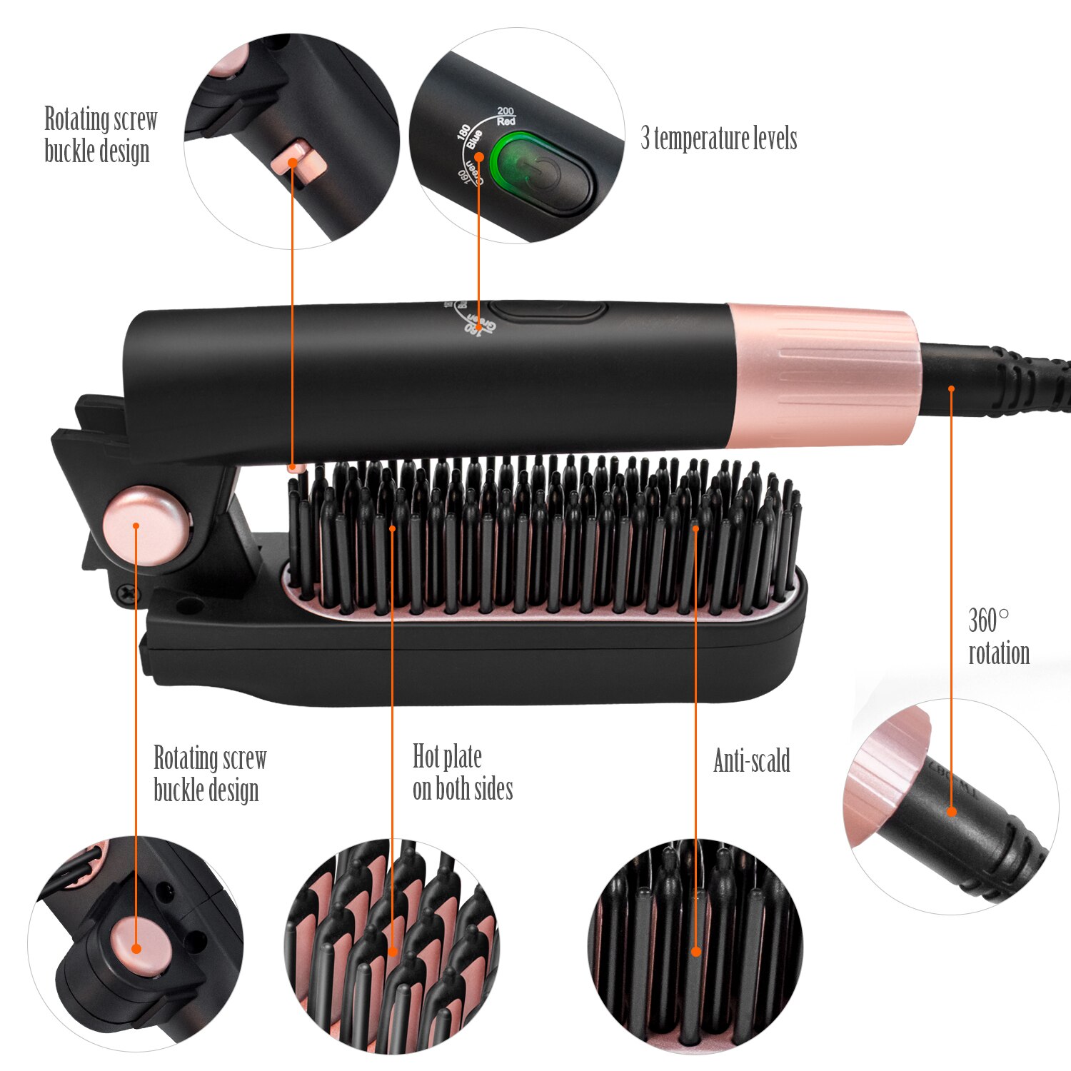 Peine alisador de barba plegable para hombre, cepillo de pelo liso, alisador de pelo eléctrico de cerámica, peine térmico, estilizador de pelo