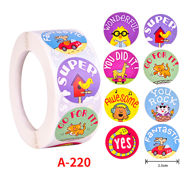 500Pcs Children's Cartoon Animal Stickers Baby Stickers Kindergarten Inspirational Little Red Flower Reward Roll Stickers: Blue