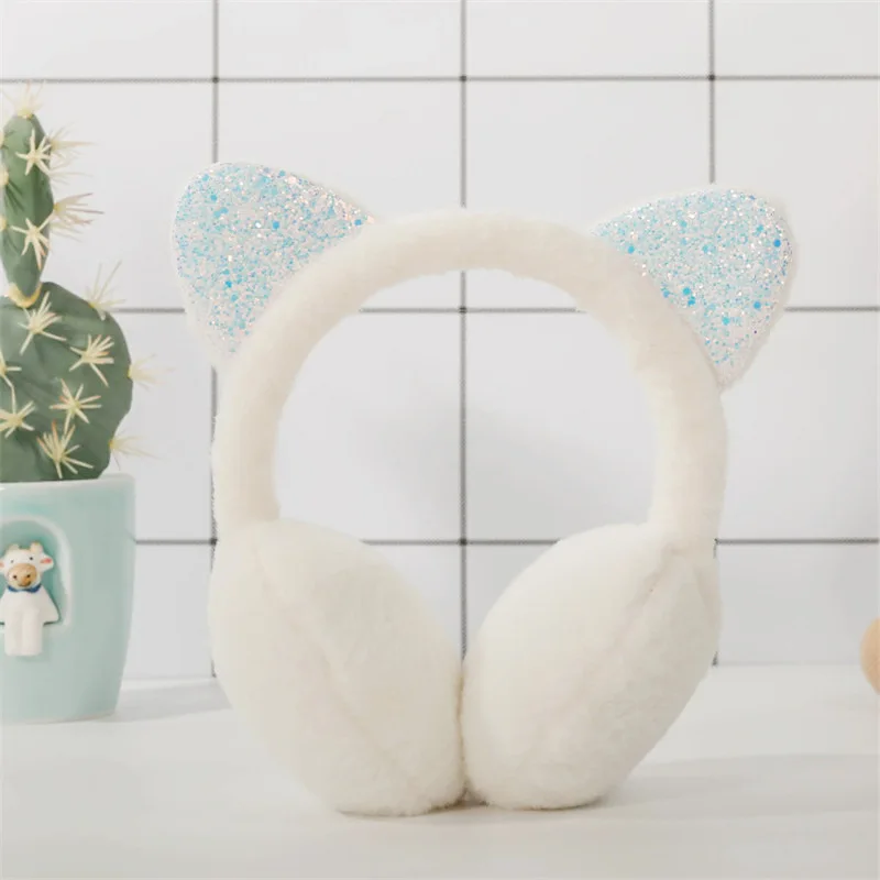 Soft Plush Cute Cat Ear Earmuffs for Women Kids Outdoor Winter Warm Thickened Ear Protector Cold Protection Folding Ear Cover: army green