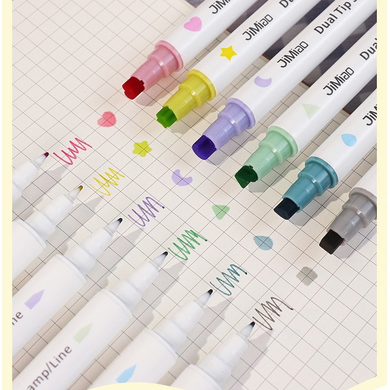 1/6pcs Dual Tips Stamp Marker Pen Set Color Line Highlighter Spot Liner for Drawing Paint Art Office School F7277