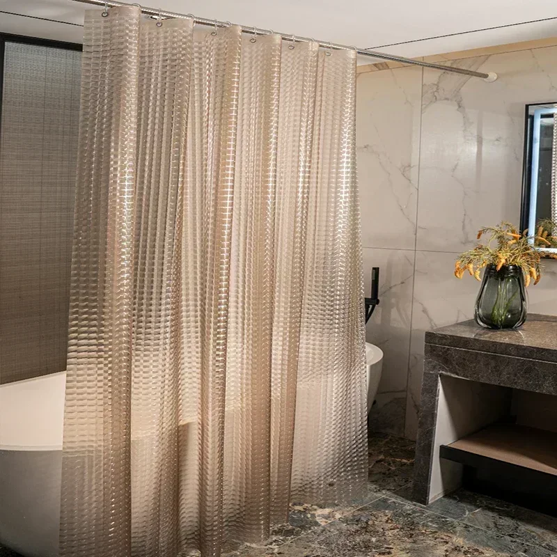 PEVA Clear Cobblestone Shower Curtain with 12 Hooks Water Splash Resistant Mildew Proof Bathtub Partition Bath Supplies