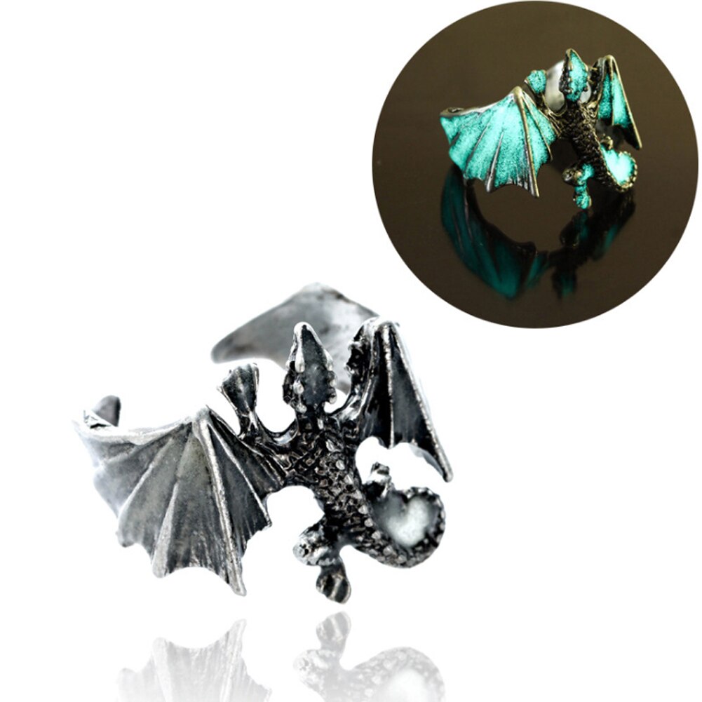 leuchtend Drachen Ring für Männer Einstellbare Größe Nachtleuchtende Nacht Licht glühend in das dunkel Mond Dominierenden Persönlichkeit Schmuck: Silber- Blau