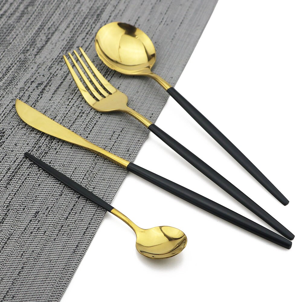4 pièces/ensemble de couverts en or noir ensemble d'argenterie en acier inoxydable couteau fourchette cuillère ensemble de dîner Rose vaisselle couverts directe