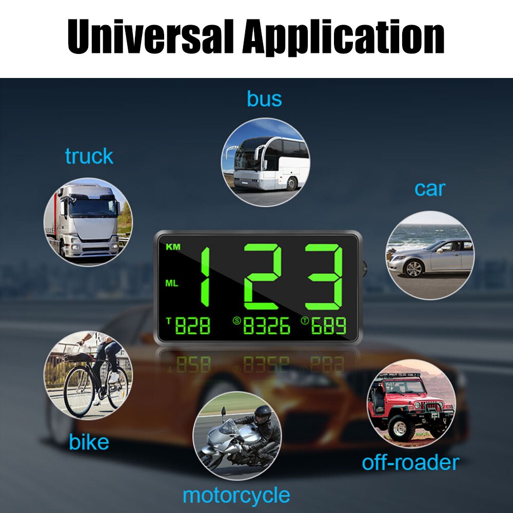Universal Auto Motorcycle Heads Up Display Digital Global Position System Speed Alarm Distance Recording Instrument Car HUD