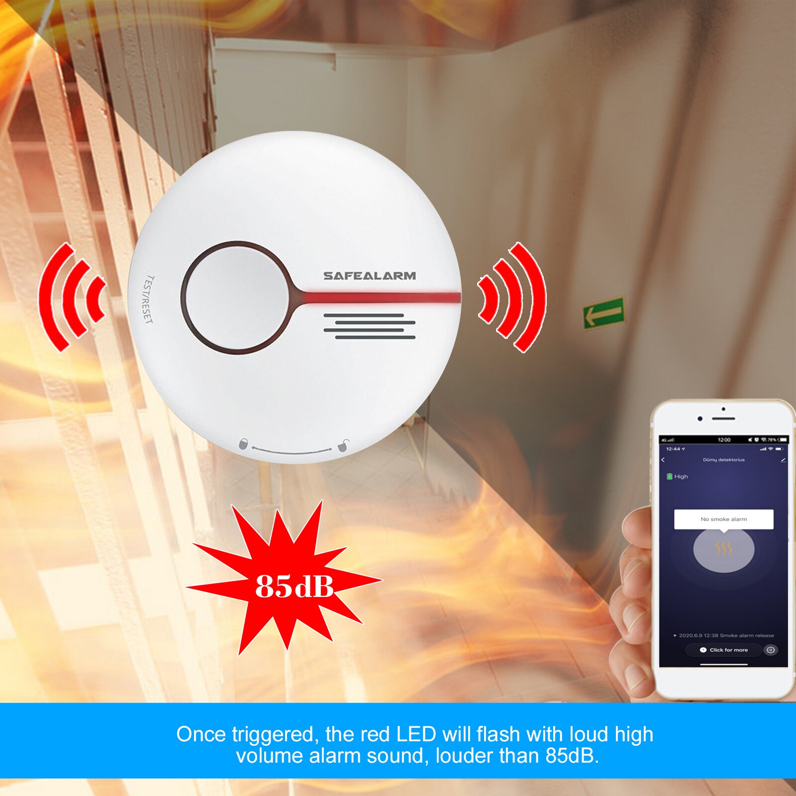 Wifi rookmelder slimme brandmelder sensor draadloos beveiligingssysteem smart life tuya app bediening smart home voor thuis keuken