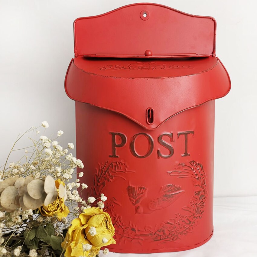 1Pc Vintage Courtyard Outdoor Mailbox Decoration Crafts, Garden Suggestion Mailboxes Handmade Hanging Post Box Home Ornaments: Red