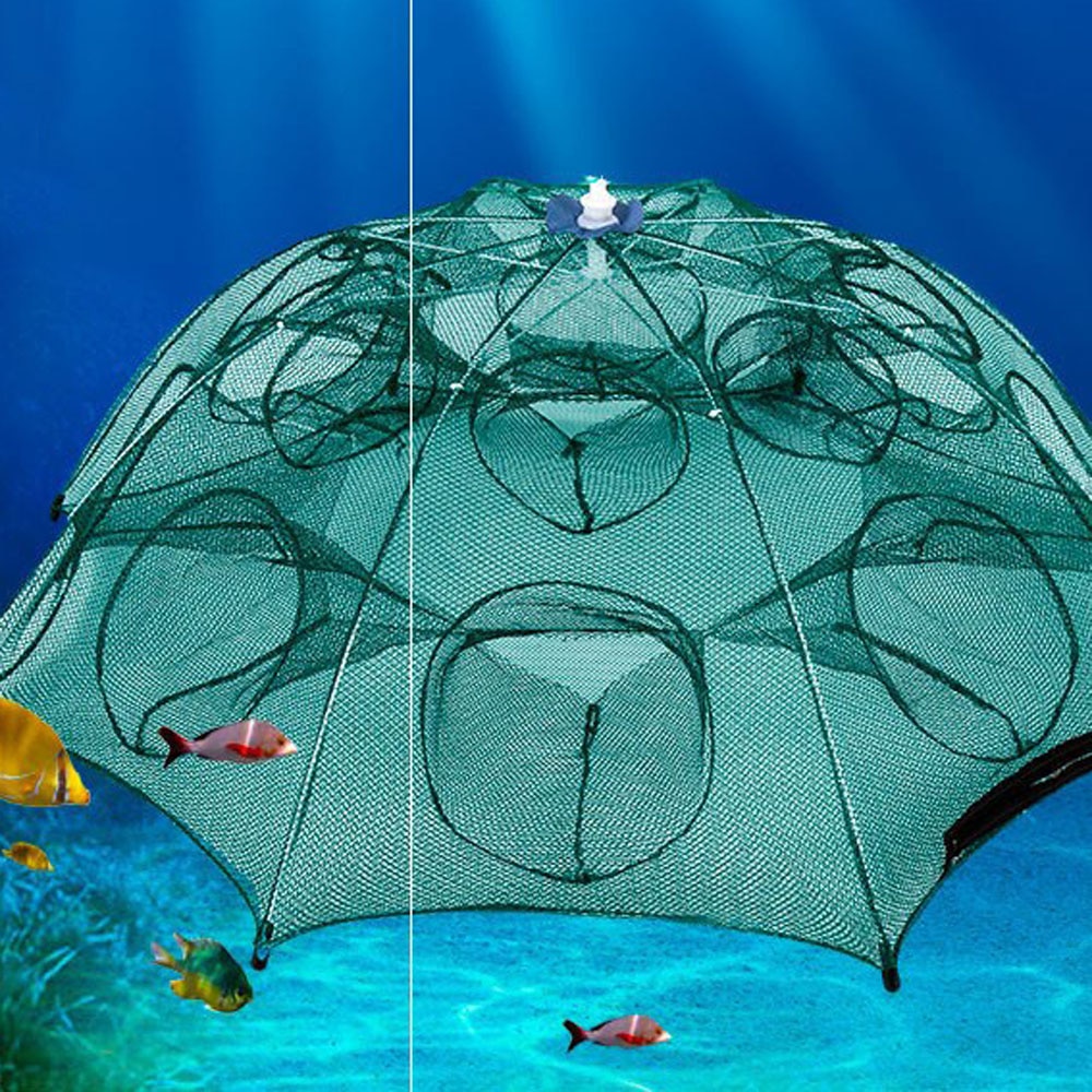 4-16 Holes Automatic Fishing Net Shrimp Cage Nylon Foldable Crab Fish Trap Cast Crayfish Shrimp Catcher Trap Cages раколовк