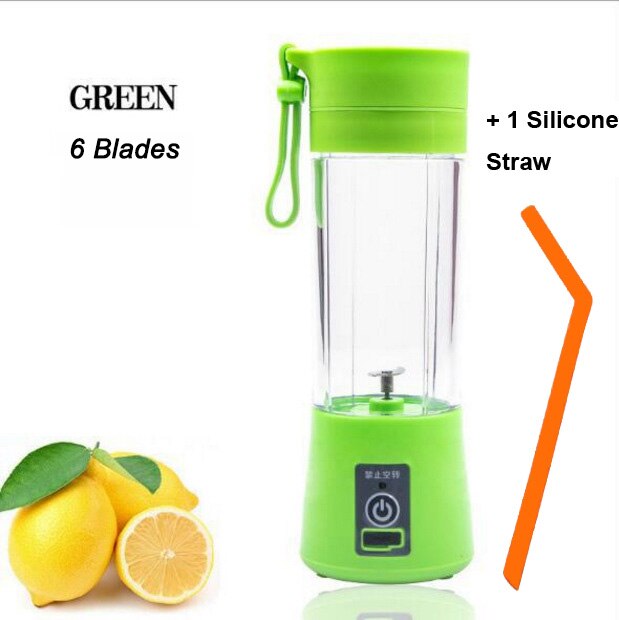 Multi Functionele Mini Draagbare 6 Blades Elektrische Juicer Mixer Usb Oplaadbare Huishoudelijke Sap Blender Fruit Koken Machine: 6 Blades Green