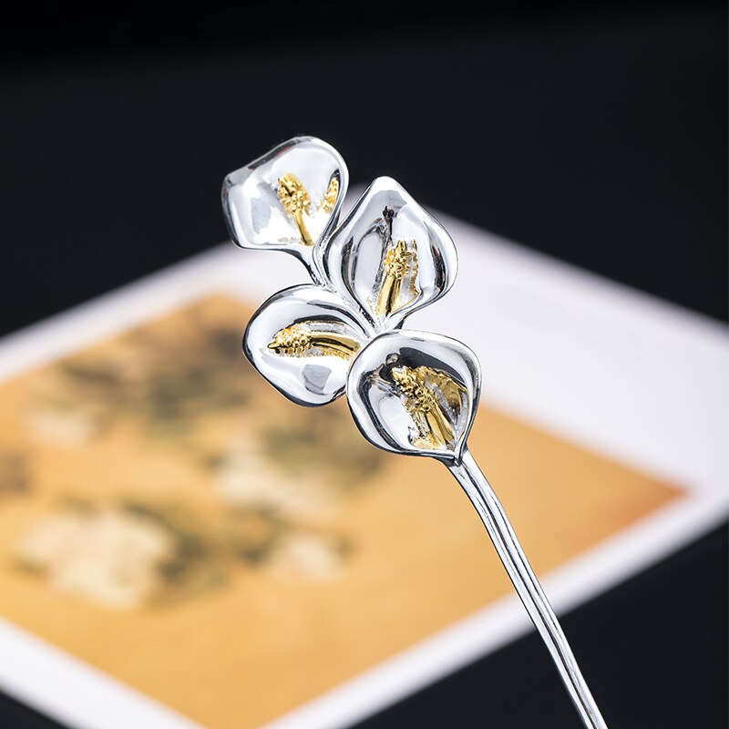 S925 Sterling silber calla Lilie haarnadel weibliche 2022 neue kostüm Hanfu kopfschmuck retro Palast Lotus haarnadel