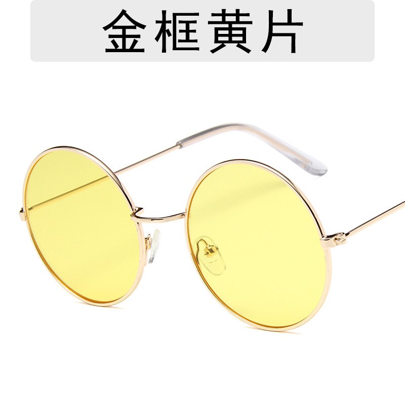 Retro runde solbriller kvinner merke farget linse solbriller kvinner legering speil kvinnelige oculos de sol hippie chic stil: Gull og gult
