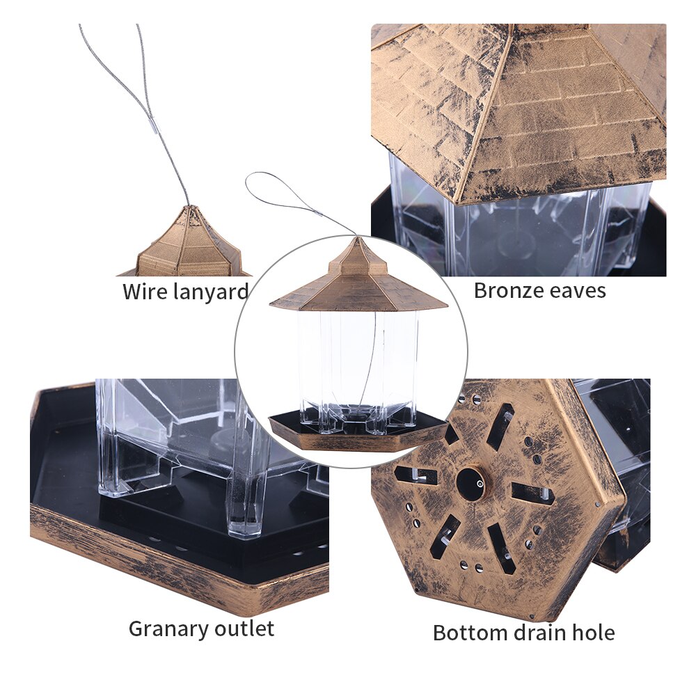 Gazebo colgante impermeable para pájaros salvajes, alimentador para exteriores, contenedor con cuerda colgante, tipo casa de alimentación, decoración, aviario,