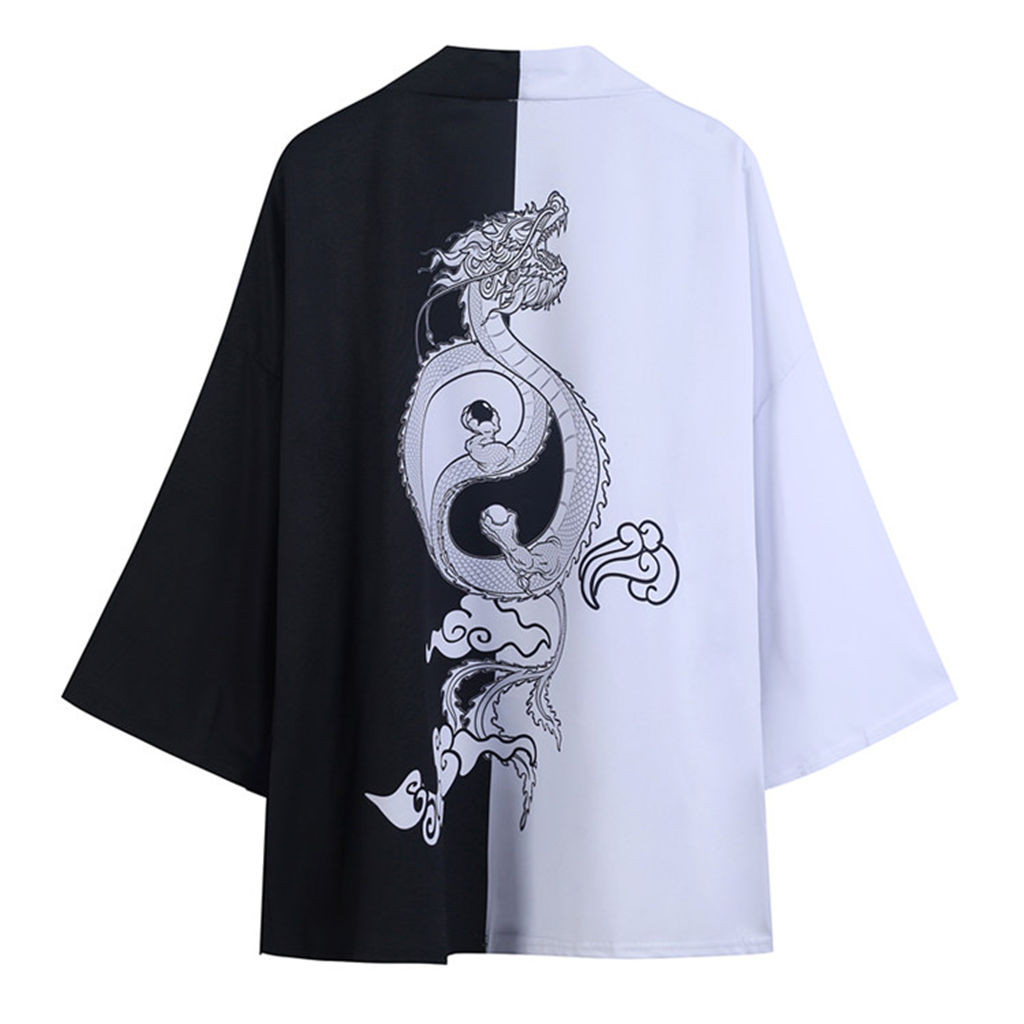 Zomer Japanse Stijl Zeven Punt Mouwen Kimono Heren En Dames Mantel Uitloper Top Blouse Tai Chi Harajuku Mannen Shirts