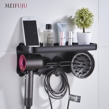 Zwart Föhn Houder Badkamer Planken Wall Mount Storgae Rack Badkamer Plank voor Dyson Supersonic föhn Houder Zilverachtige