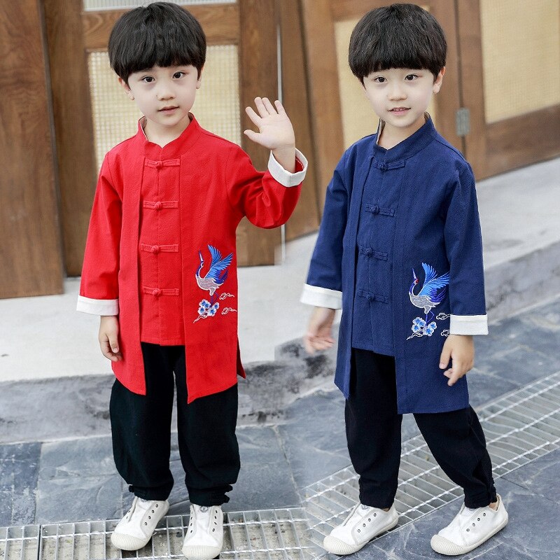 Kids Hanfu Kleding Set Baby Boy Chinese Traditionele Jaar Kleding Borduren Kinderen Jongens Tang Pak Kung Fu Tops Broek
