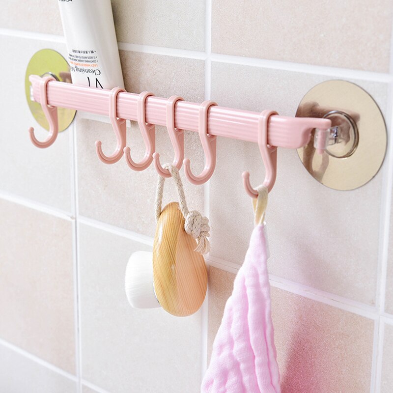 Toallero de pared para baño con 6 ganchos autoadhesivos, estantería para colgar sin clavos, colgadores para llaves con pasta fuerte, estante de almacenaje para Cocina