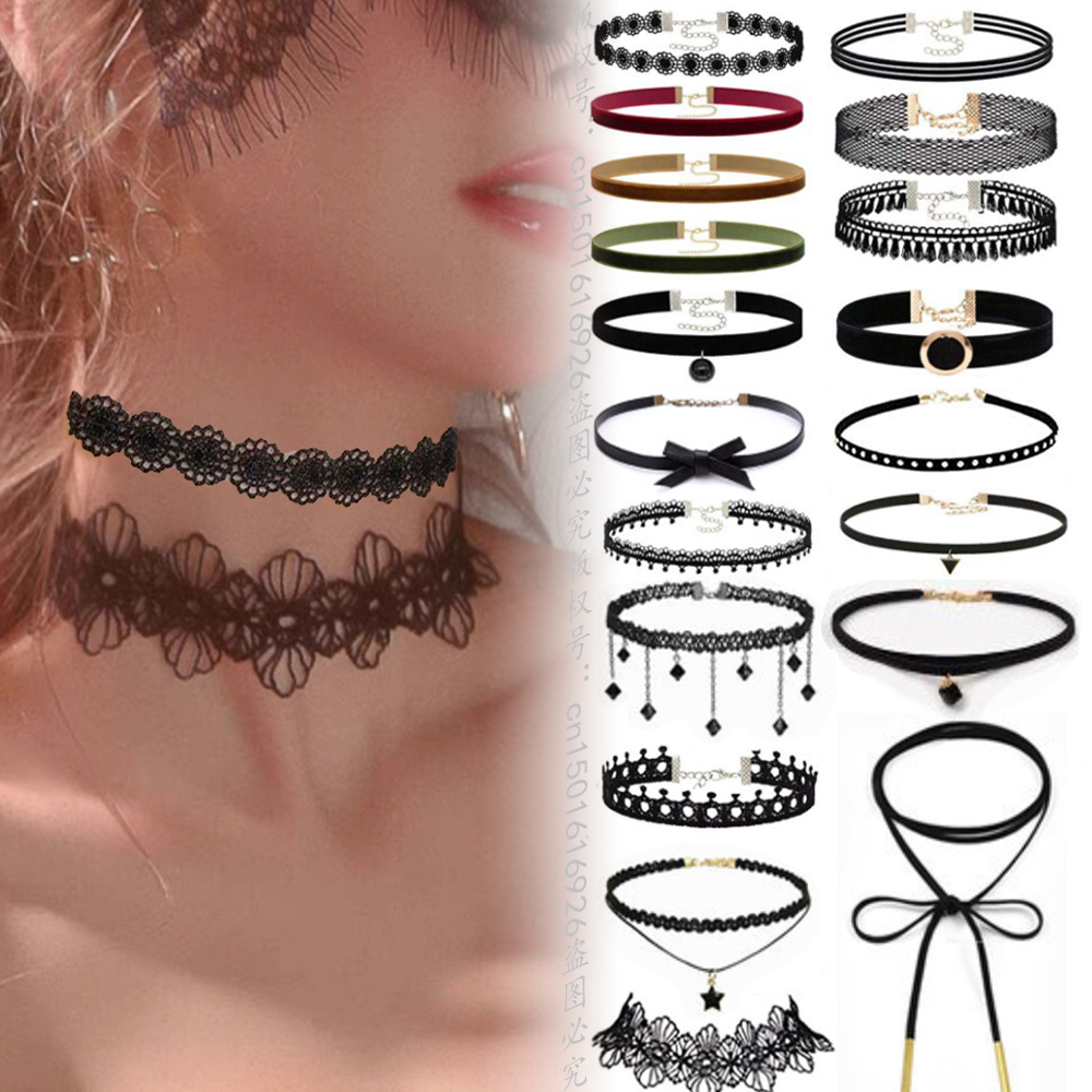 Kant Choker Ketting - Zwart Fluweel Hart Hanger - Gothic Nek Sieraden voor Dames