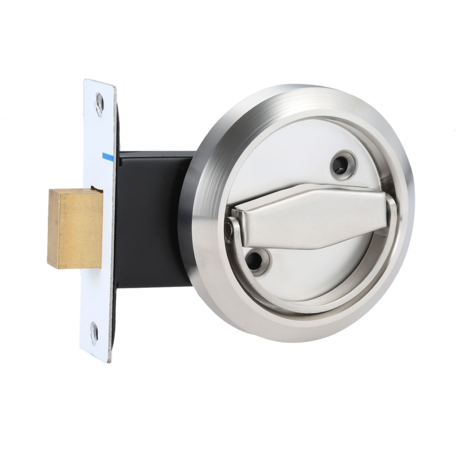 1 Set Stainless Steel Embedded Invisible Door Knob Handle Concealed Door Lock Latch &amp; Round Pull Ring for Sliding Doors Cabinet