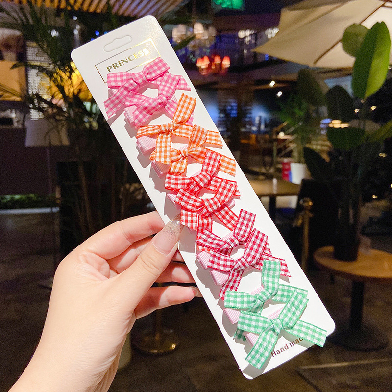 Barrettes avec nœud pour bébé fille, 10 pièces, ruban, Clips à pois rayés, Plaid, épingles à cheveux, accessoires pour enfants: style2