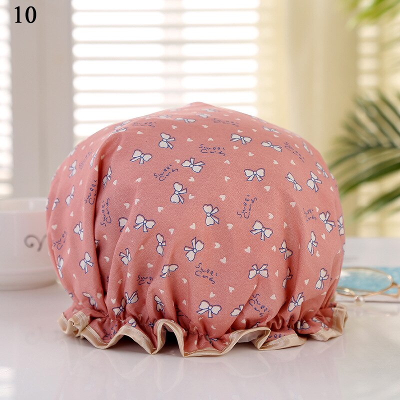 Shower Cap Bathing Waterproof Cap Cute print Daisy Flamingo Anti-smoke Cap Comfortable Bath Hats Bathroom Accessories Hair Cover: 10