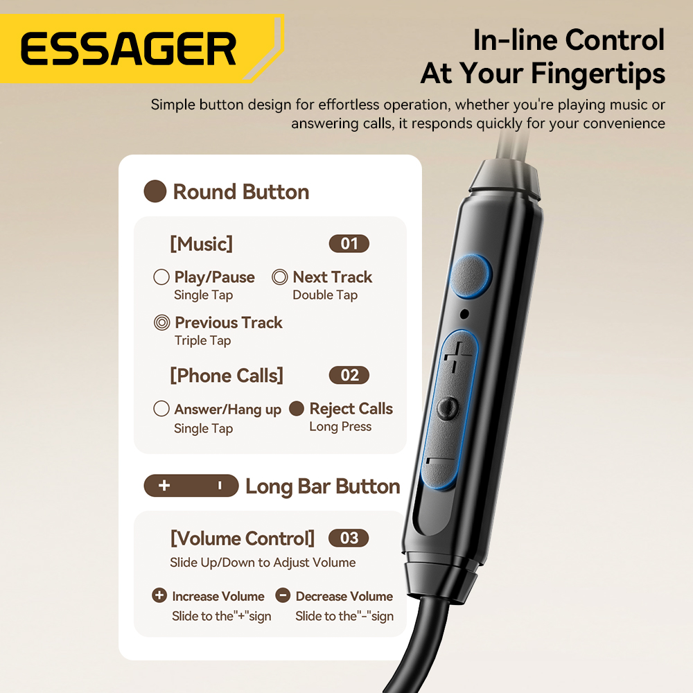 Essager juego auriculares con cable HIFI Bass in-ear USB tipo C 3,5mm con cable controlado con micrófono auriculares con reducción de ruido