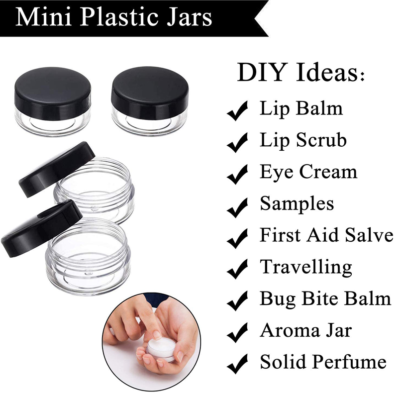 100pcs 2g 3g 5g 10g 15g 20g Empty Clear Round Jars For Cosmetic Lotion, Makeup Cream, Eye shadow, Rhinestone, Sample Pot