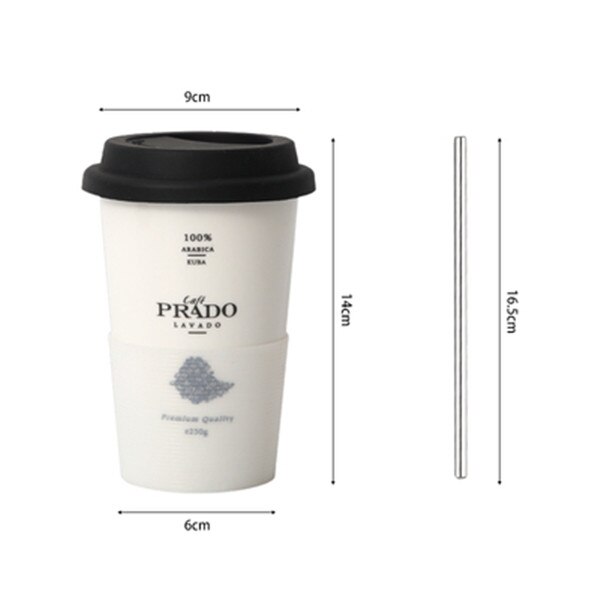 Keramisk kaffekrus med låg halm animalsk trykte krus mælk te kop bærbart hjemmekontor drinkware 1pc: Sort stil 2