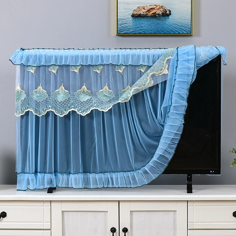 32/37/42INCH Lace Fabric Door Curtain TV Circle Can Be Flipped Dust Cover Monitor Screen Home Decorations Dust Cover