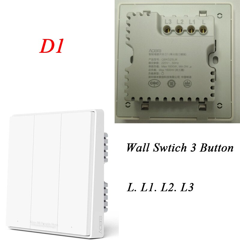 Aqara D1 Smart Wall Switch Zigbee Wireless Remote Control Key Light Switch Neutral Fire Wire for Homekit Mijia APP with box: 3Button L