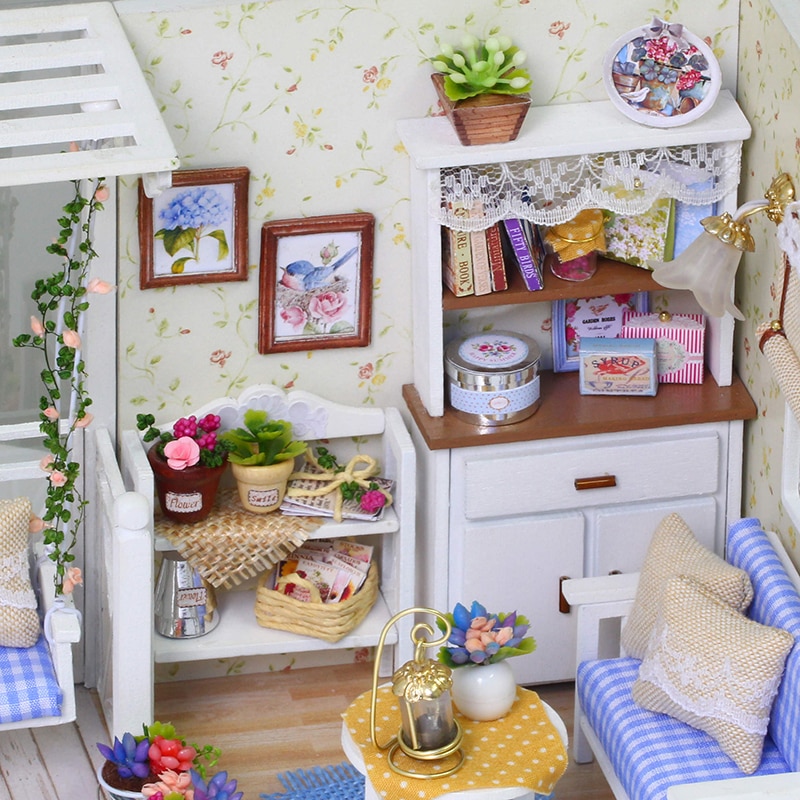 Poppenhuis Meubels Diy Miniatuur 3D Houten Miniaturas Poppenhuis Speelgoed Voor Kinderen Verjaardagscadeautjes Casa Kitten Dagboek H013