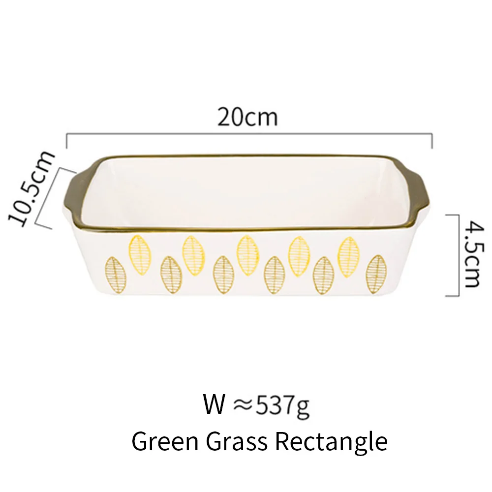 MDZF SWEETHOME Ceramic Baking Dish Roasting Lasagna Pan Rectangular Dish Bakeware Pan With Handle Oven Kitchen Baking Tool: green gress rectange
