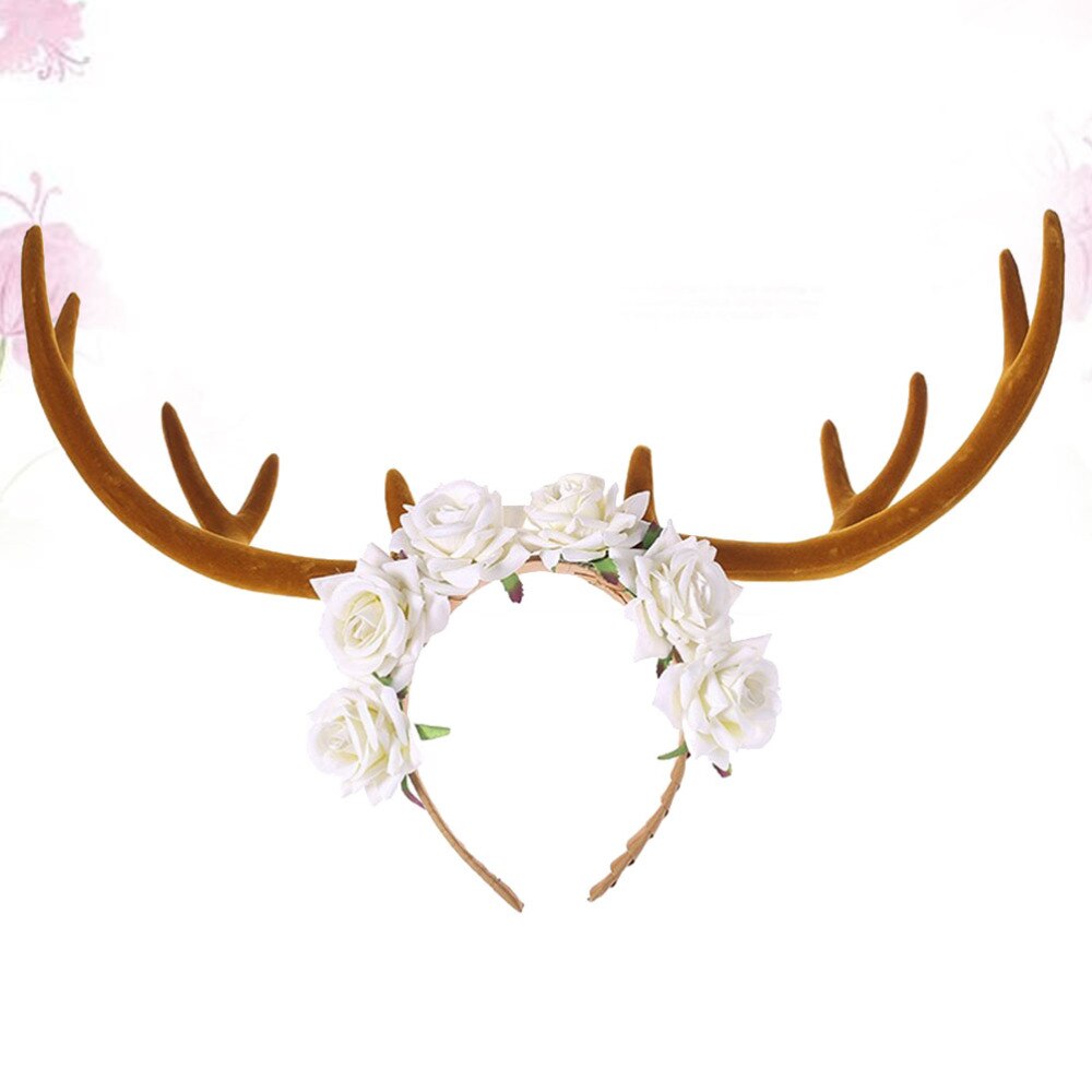 1pc store gevir hår bøjle fløjl rose elg horn pandebånd til halloween (brun + hvid): Brun hvid