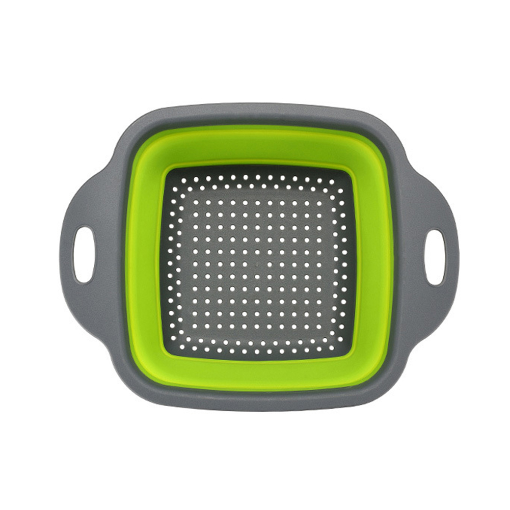 Silicone Folding Drain Basket Fruit Vegetable Washing Basket Foldable Strainer Colander Collapsible Drainer Kitchen Storage Tool: Green / S