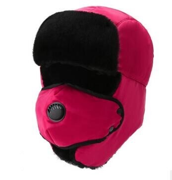 Thicken Mannen Vrouwen Winter Outdoor Warm Houden Oor Bescherming Fietsen Ski Bomber Cap Plus Fluwelen Wol Camo paar Hoed Gorra: Rose Red