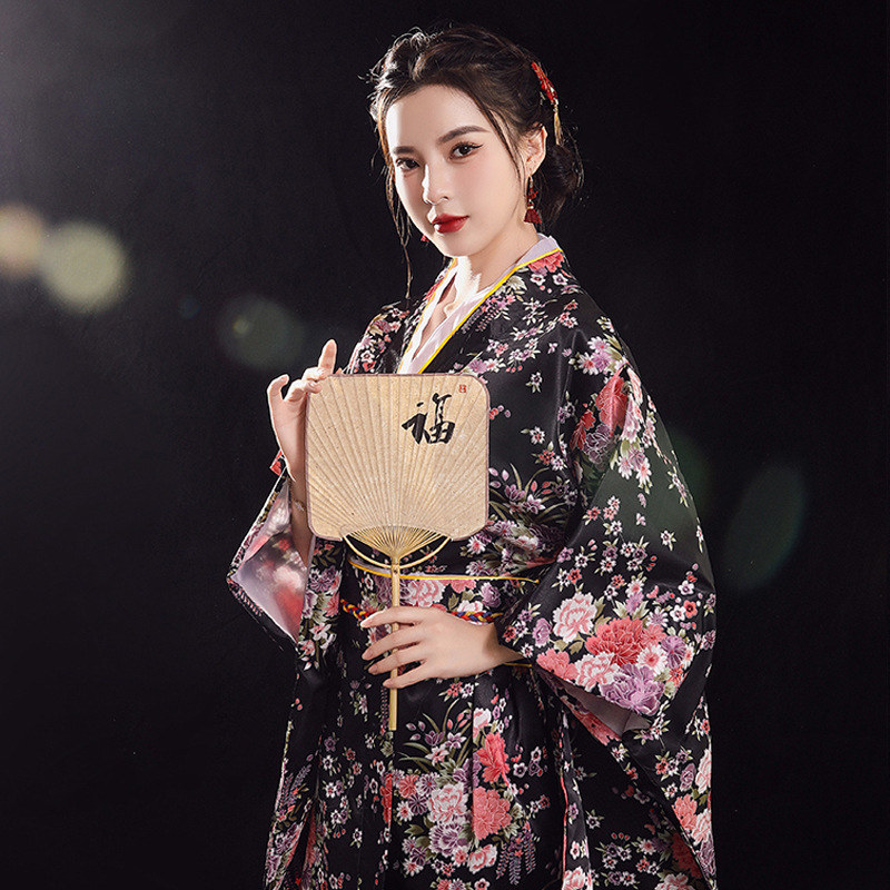 Japanse Traditionele Kimono Voor Vrouwen Herfst Winter Lange Mouw Losse Afdrukken Pyjama Dames Stage Performance Cosplay Kostuum