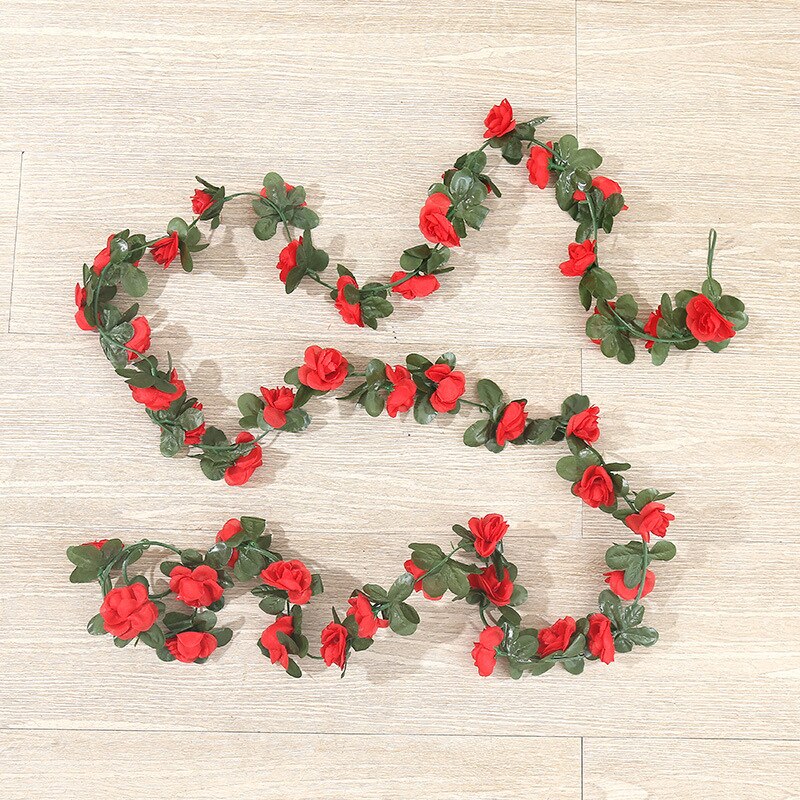 220cm silk rose wedding decoration ivy vine artificial flower arch decoration with green leaf wall garland: Style 3 red