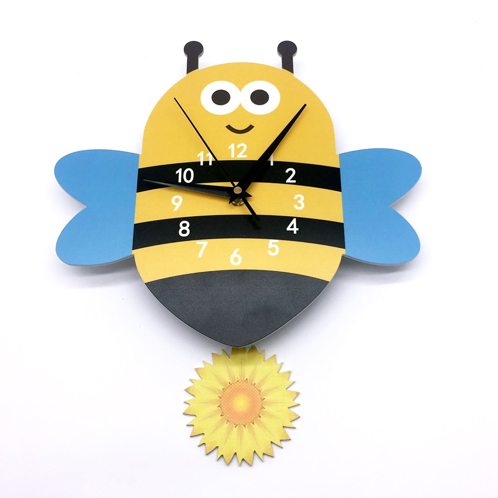 3D Cartoon Bee Wandklok Pvc Diy Geel Kinderkamer Milieuvriendelijke Muurstickers Creatieve Digitale Horloges Stille Klok Voor Kid 'S R
